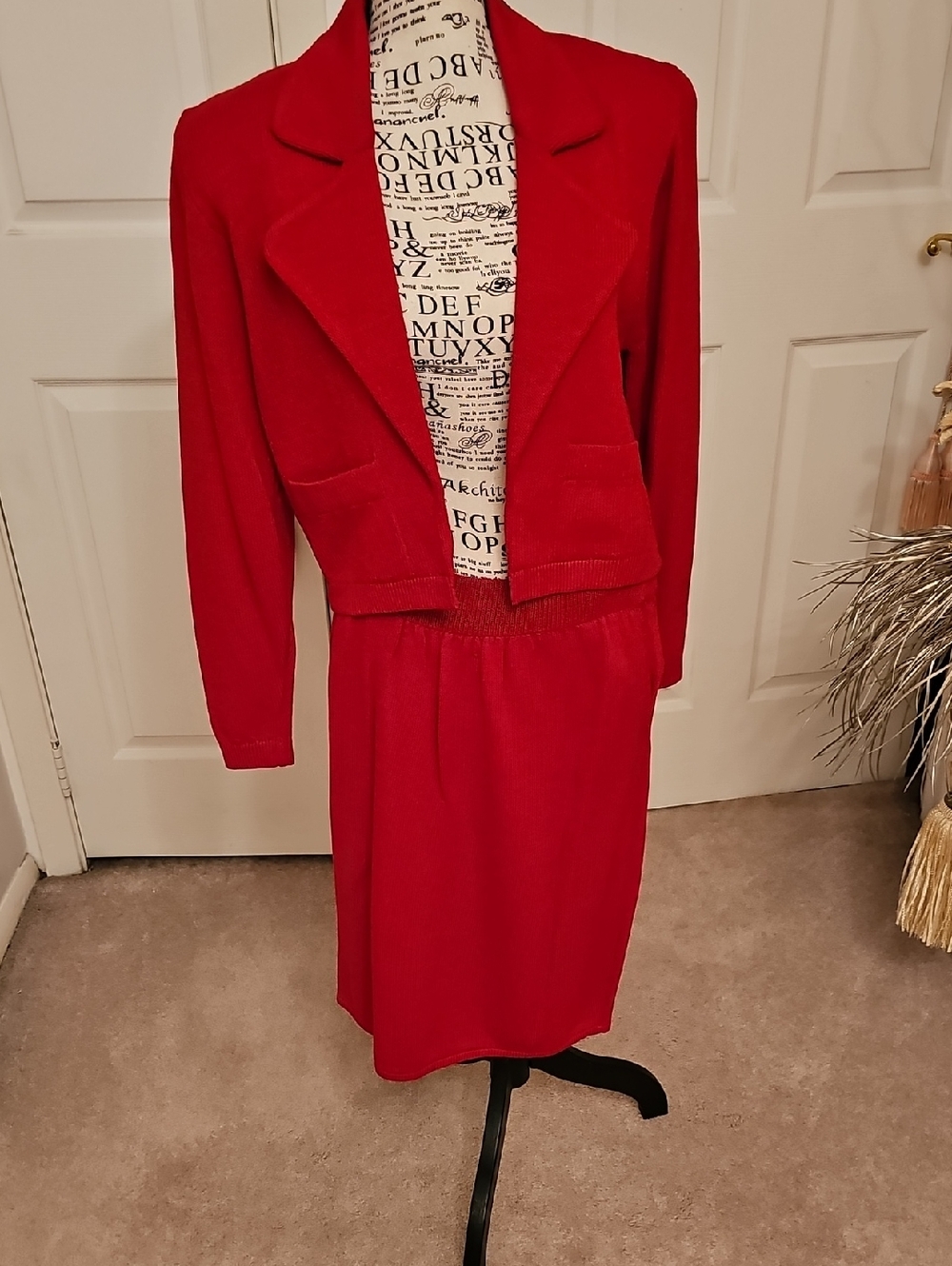 St. John Red Midi Skirt Set